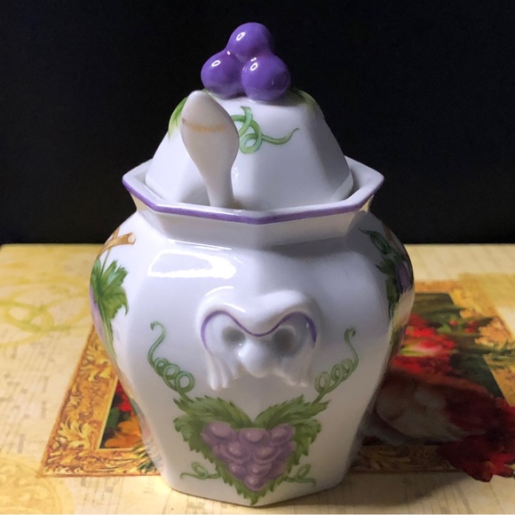 1991 Vintage Lenox Orchard Giftware By Lenox Grape 🍇 Jam Jar w/Lid & Spoon - Picture 4 of 12